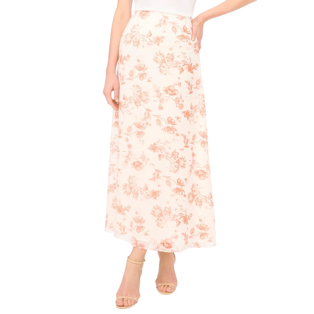 Ted Baker London Floral Chiffon Maxi Skirt Papaya Punch White Coral Size 4